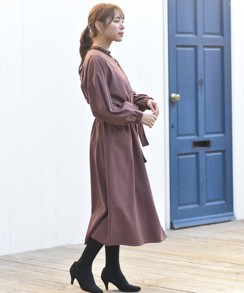 rps（アールピーエス）の「スウェードボリューム袖前開きワンピース（ワンピース・レディース・モカ/カーキ/パープル・M）」の6枚目の写真