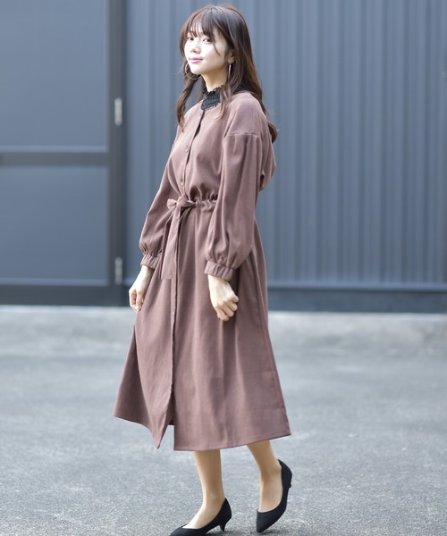 rps（アールピーエス）の「スウェードボリューム袖前開きワンピース（ワンピース・レディース・モカ/カーキ/パープル・M）」の14枚目の写真