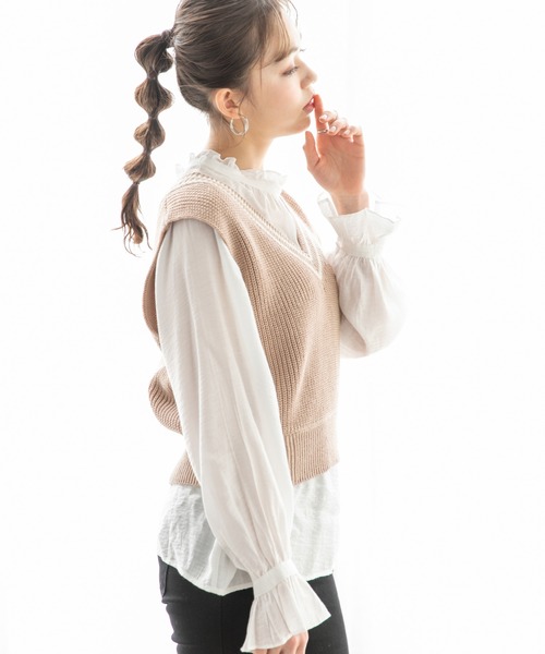 Heather(ヘザー)の「ラインニットベスト 873469(ベスト・レディース・ピンク系その他/ベージュ系その他/グリーン系その他/ホワイト系その他・FREE)」の4枚目の写真