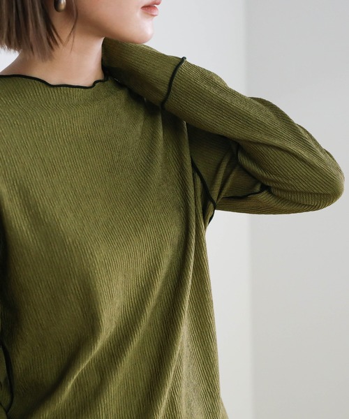 select MOCA（セレクトモカ）の「2021 AW バイカラーリンキングトップス（Tシャツ/カットソー・レディース・ブラック/アイボリー/モスグリーン/カーキ/ベージュ・FREE）」の16枚目の写真