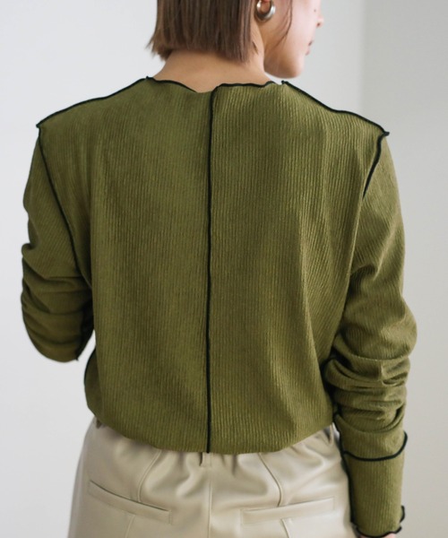 select MOCA（セレクトモカ）の「2021 AW バイカラーリンキングトップス（Tシャツ/カットソー・レディース・ブラック/アイボリー/モスグリーン/カーキ/ベージュ・FREE）」の18枚目の写真