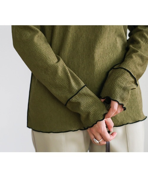 select MOCA（セレクトモカ）の「2021 AW バイカラーリンキングトップス（Tシャツ/カットソー・レディース・ブラック/アイボリー/モスグリーン/カーキ/ベージュ・FREE）」の14枚目の写真