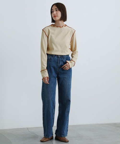 select MOCA（セレクトモカ）の「2021 AW バイカラーリンキングトップス（Tシャツ/カットソー・レディース・ブラック/アイボリー/モスグリーン/カーキ/ベージュ・FREE）」の20枚目の写真