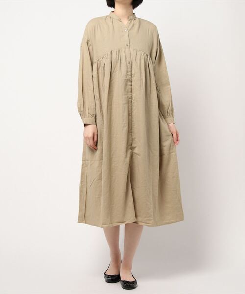 CRAFT STANDARD BOUTIQUE（クラフトスタンダードブティック）の「バンドカラーギャザー2WAYワンピース●（ワンピース・レディース・ベージュ/チェック/モカ/その他14/グレー/ネイビー・FREE）」の4枚目の写真