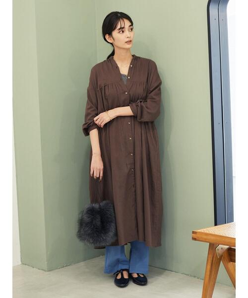 CRAFT STANDARD BOUTIQUE（クラフトスタンダードブティック）の「バンドカラーギャザー2WAYワンピース●（ワンピース・レディース・ベージュ/チェック/モカ/その他14/グレー/ネイビー・FREE）」の10枚目の写真