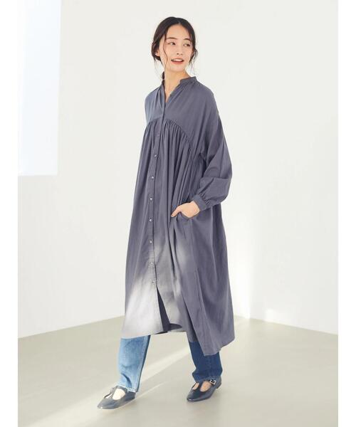 CRAFT STANDARD BOUTIQUE（クラフトスタンダードブティック）の「バンドカラーギャザー2WAYワンピース●（ワンピース・レディース・ベージュ/チェック/モカ/その他14/グレー/ネイビー・FREE）」の2枚目の写真