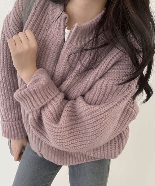 Girly Doll(ガーリードール)の「リブ編みゆったりジップカーディガン(カーディガン/ボレロ・レディース・ベージュ/パープル/グレー/ブラック/モカ/グリーン/ブルー・FREE)」の18枚目の写真