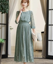 【2タイプから選べる】レース×シフォン プリーツ フレア ロング 結婚式 ワンピース パーティードレス オケージョンドレス お呼ばれ 二次会 成人式 同窓会 謝恩会 マタニティ 妊婦