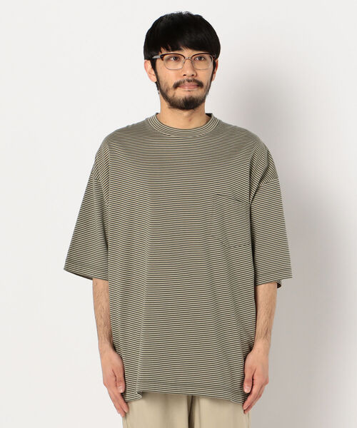 UNFIL（アンフィル）の「【unfil / アンフィル】organic cotton striped s/s pocket Tee #WOSP-UM227（Tシャツ/カットソー・メンズ・ベージュ系その他3/グリーン系その他3・M/L）」の3枚目の写真