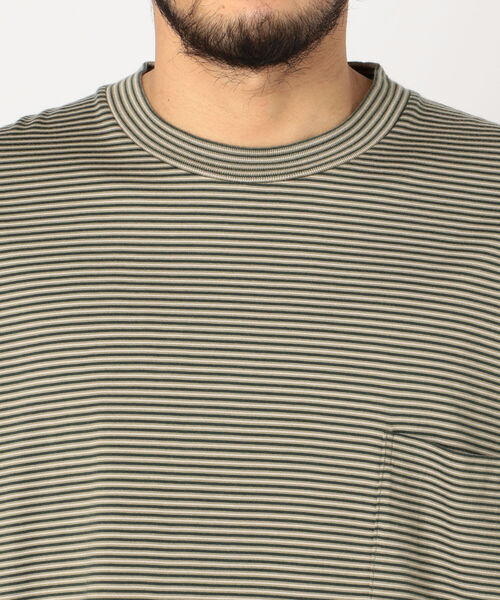 UNFIL（アンフィル）の「【unfil / アンフィル】organic cotton striped s/s pocket Tee #WOSP-UM227（Tシャツ/カットソー・メンズ・ベージュ系その他3/グリーン系その他3・M/L）」の6枚目の写真