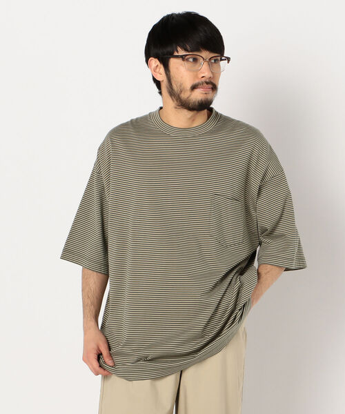 UNFIL（アンフィル）の「【unfil / アンフィル】organic cotton striped s/s pocket Tee #WOSP-UM227（Tシャツ/カットソー・メンズ・ベージュ系その他3/グリーン系その他3・M/L）」の11枚目の写真