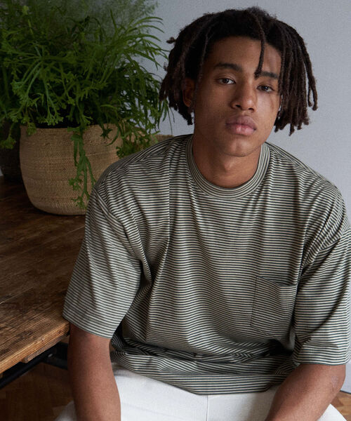 UNFIL（アンフィル）の「【unfil / アンフィル】organic cotton striped s/s pocket Tee #WOSP-UM227（Tシャツ/カットソー・メンズ・ベージュ系その他3/グリーン系その他3・M/L）」の13枚目の写真