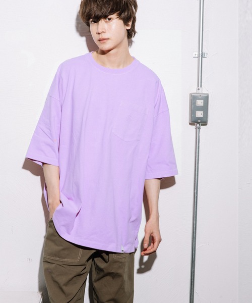 FRUIT OF THE LOOM(フルーツオブザルーム)の「刺繍ポケット付きBIGTシャツ / オーバーサイズ / ユニセックス / シンプル(Tシャツ/カットソー・メンズ・パープル/サックスブルー/イエロー/ピンク・L/XL/M/S)」の2枚目の写真