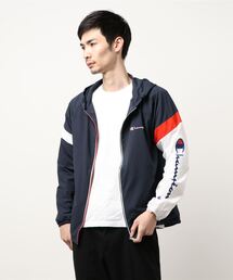 【CHAMPION/チャンピオン】切替防風パーカー ナイロンジャケット ストレッチ素材 撥水/防風機能 ブランドロゴ