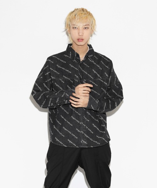 LEGENDA（レジェンダ）の「レジェンダ ロゴ パターン デニムシャツ / LEGENDA Logo Pattern Denim Shirt（シャツ/ブラウス・メンズ・ブラック/インディゴブルー・FREE）」の10枚目の写真