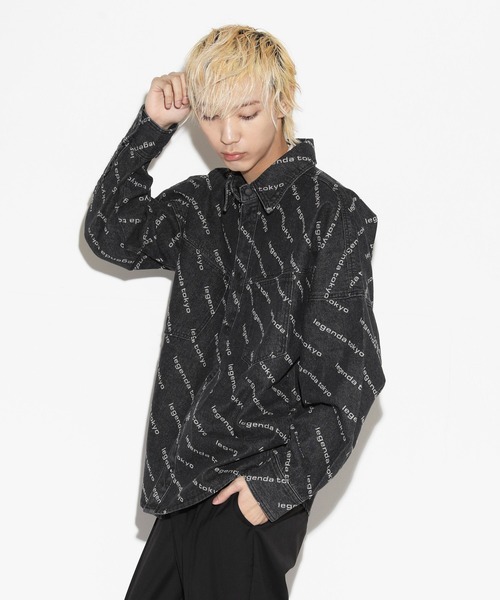 LEGENDA（レジェンダ）の「レジェンダ ロゴ パターン デニムシャツ / LEGENDA Logo Pattern Denim Shirt（シャツ/ブラウス・メンズ・ブラック/インディゴブルー・FREE）」の12枚目の写真