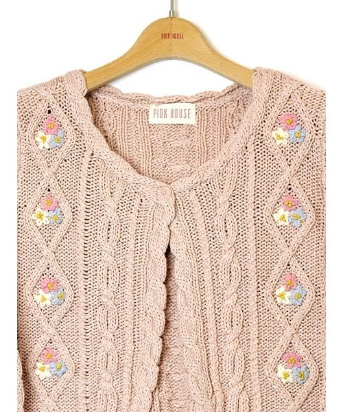 専用 PINK HOUSE ピンクハウス ニット カーディガン 赤 編み込み PINK HOUSE カーディガン いちごモチーフ編み込みニット