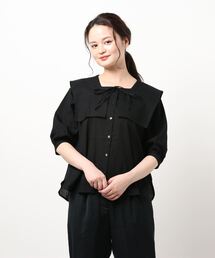 Samansa Mos2 blue | スクエア衿ブラウス(シャツ/ブラウス)