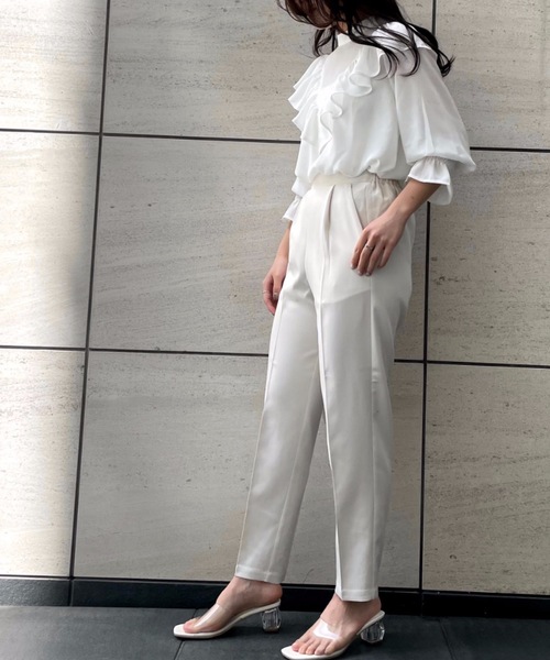 moment+(モーメントプラス)の「シフォンジョーゼットフリルブラウス(シャツ/ブラウス・レディース・カーキ/オフホワイト/ベージュ/ブラウン/ブラック・M/L)」の13枚目の写真