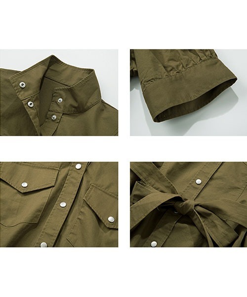 Fano Studios(ファノ ストゥディオズ)の「【Fano Studios】Stand collar military dress FX21L152(シャツワンピース・レディース・カーキ・M/S/L)」の12枚目の写真