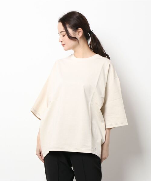 BROOKLYN OVERALL（ブルックリンオーバーオール）の「ハーフスリーブ　ドロップショルダーT（Tシャツ/カットソー・レディース・ホワイト/ネイビー/キャメル/オレンジ/カーキ/ベージュ/チャコールグレー・FREE）」の3枚目の写真