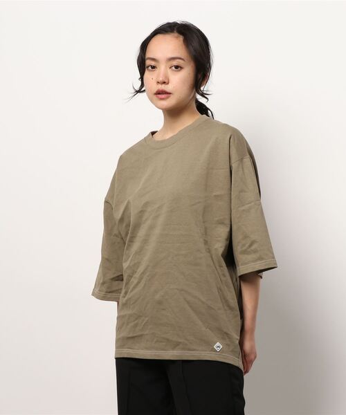 BROOKLYN OVERALL（ブルックリンオーバーオール）の「ハーフスリーブ　ドロップショルダーT（Tシャツ/カットソー・レディース・ホワイト/ネイビー/キャメル/オレンジ/カーキ/ベージュ/チャコールグレー・FREE）」の4枚目の写真