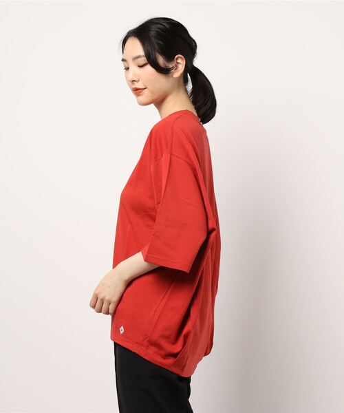 BROOKLYN OVERALL（ブルックリンオーバーオール）の「ハーフスリーブ　ドロップショルダーT（Tシャツ/カットソー・レディース・ホワイト/ネイビー/キャメル/オレンジ/カーキ/ベージュ/チャコールグレー・FREE）」の9枚目の写真