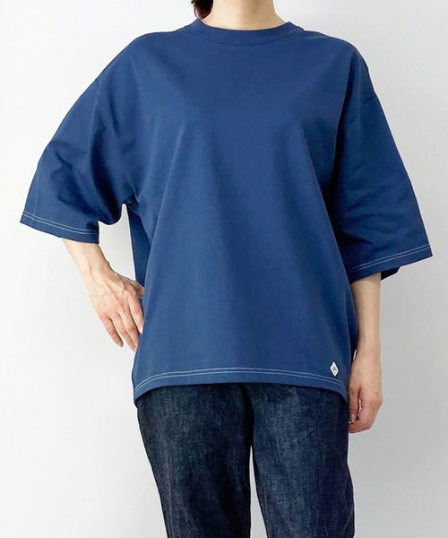 BROOKLYN OVERALL（ブルックリンオーバーオール）の「ハーフスリーブ　ドロップショルダーT（Tシャツ/カットソー・レディース・ホワイト/ネイビー/キャメル/オレンジ/カーキ/ベージュ/チャコールグレー・FREE）」の5枚目の写真