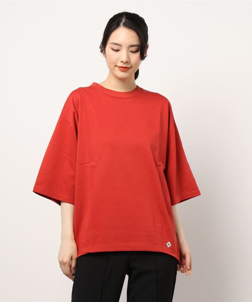 BROOKLYN OVERALL（ブルックリンオーバーオール）の「ハーフスリーブ　ドロップショルダーT（Tシャツ/カットソー・レディース・ホワイト/ネイビー/キャメル/オレンジ/カーキ/ベージュ/チャコールグレー・FREE）」の12枚目の写真