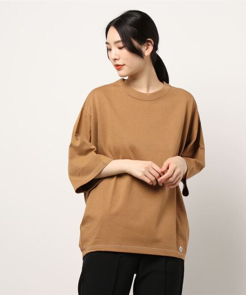 BROOKLYN OVERALL（ブルックリンオーバーオール）の「ハーフスリーブ　ドロップショルダーT（Tシャツ/カットソー・レディース・ホワイト/ネイビー/キャメル/オレンジ/カーキ/ベージュ/チャコールグレー・FREE）」の11枚目の写真