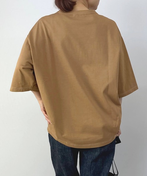 BROOKLYN OVERALL（ブルックリンオーバーオール）の「ハーフスリーブ　ドロップショルダーT（Tシャツ/カットソー・レディース・ホワイト/ネイビー/キャメル/オレンジ/カーキ/ベージュ/チャコールグレー・FREE）」の22枚目の写真