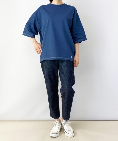 BROOKLYN OVERALL（ブルックリンオーバーオール）の「ハーフスリーブ　ドロップショルダーT（Tシャツ/カットソー・レディース・ホワイト/ネイビー/キャメル/オレンジ/カーキ/ベージュ/チャコールグレー・FREE）」の17枚目の写真