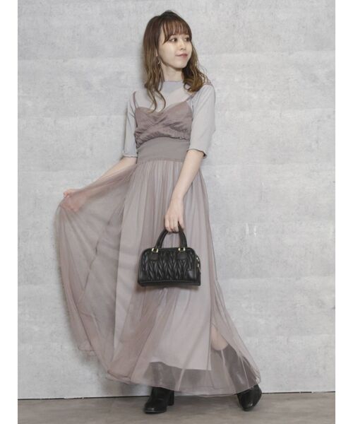 dazzlin（ダズリン）の「コルセットリブチュールキャミワンピース（ワンピース・レディース・ブラウン/グレー/オフホワイト・FREE）」の4枚目の写真