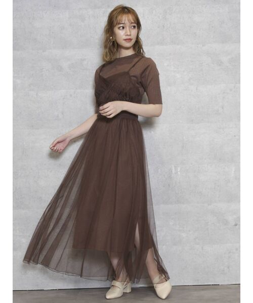 dazzlin（ダズリン）の「コルセットリブチュールキャミワンピース（ワンピース・レディース・ブラウン/グレー/オフホワイト・FREE）」の13枚目の写真