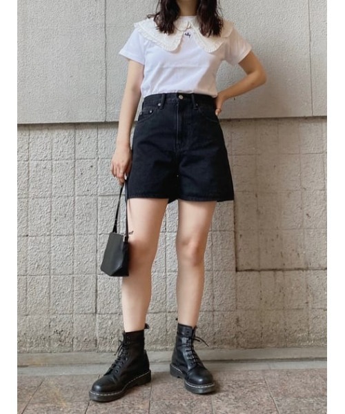 SLY（スライ）の「BRENDAN FLARE S/PT-E フレア ショートパンツ（デニムパンツ・レディース・ブラック・0/2/1）」の12枚目の写真