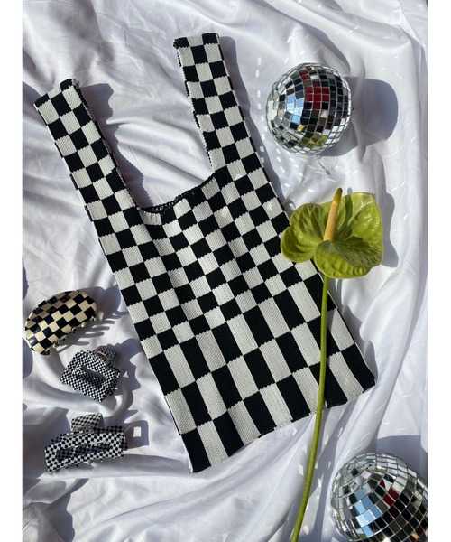 WC(ダブル シー)の「フラッグチェックニットトート(トートバッグ・レディース・ブラック/グリーン・FREE)」の2枚目の写真