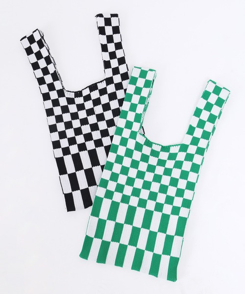 WC(ダブル シー)の「フラッグチェックニットトート(トートバッグ・レディース・ブラック/グリーン・FREE)」の8枚目の写真