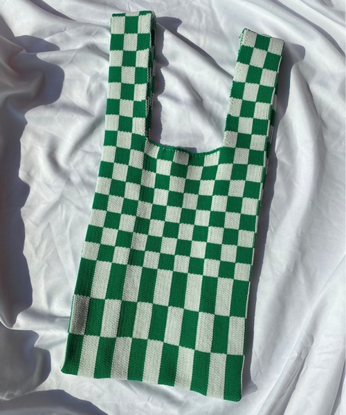 WC(ダブル シー)の「フラッグチェックニットトート(トートバッグ・レディース・ブラック/グリーン・FREE)」の5枚目の写真