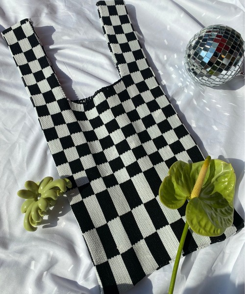 WC(ダブル シー)の「フラッグチェックニットトート(トートバッグ・レディース・ブラック/グリーン・FREE)」の4枚目の写真