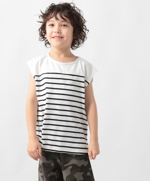 GLOBAL WORK（グローバルワーク）の「【キッズ】シャーベッＴＥＥボーダーノースリーブ/956889（Tシャツ/カットソー・キッズ・オフホワイト/スカイブルー/ブラック・110cm/140cm/150cm/160cm/130cm/100cm/120cm）」の2枚目の写真