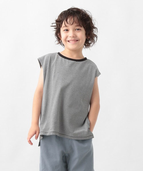 GLOBAL WORK（グローバルワーク）の「【キッズ】シャーベッＴＥＥボーダーノースリーブ/956889（Tシャツ/カットソー・キッズ・オフホワイト/スカイブルー/ブラック・110cm/140cm/150cm/160cm/130cm/100cm/120cm）」の3枚目の写真