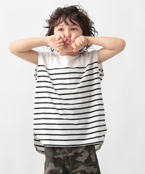 GLOBAL WORK（グローバルワーク）の「【キッズ】シャーベッＴＥＥボーダーノースリーブ/956889（Tシャツ/カットソー・キッズ・オフホワイト/スカイブルー/ブラック・110cm/140cm/150cm/160cm/130cm/100cm/120cm）」の4枚目の写真