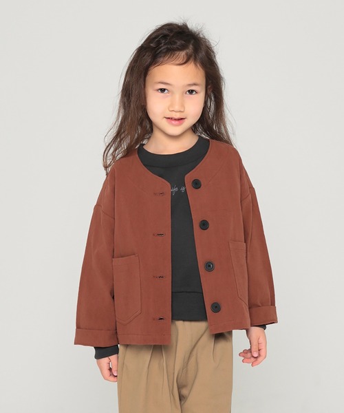 undeny.（アンディニ－）の「undeny.  ノーカラービッグJK（ノーカラージャケット・キッズ・ベージュ/カーキ/グレー/ブラウン・M/XL/L/S）」の3枚目の写真