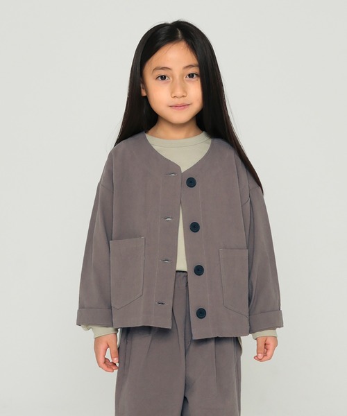 undeny.（アンディニ－）の「undeny.  ノーカラービッグJK（ノーカラージャケット・キッズ・ベージュ/カーキ/グレー/ブラウン・M/XL/L/S）」の2枚目の写真