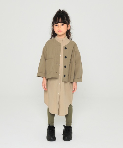 undeny.（アンディニ－）の「undeny.  ノーカラービッグJK（ノーカラージャケット・キッズ・ベージュ/カーキ/グレー/ブラウン・M/XL/L/S）」の5枚目の写真