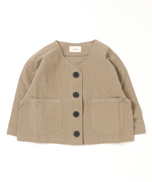 undeny.（アンディニ－）の「undeny.  ノーカラービッグJK（ノーカラージャケット・キッズ・ベージュ/カーキ/グレー/ブラウン・M/XL/L/S）」の9枚目の写真