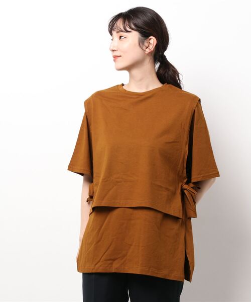 AMERICAN HOLIC（アメリカンホリック）の「レイヤードカットチュニック（Tシャツ/カットソー・レディース・ブラック/ブラウン・L/M）」の6枚目の写真