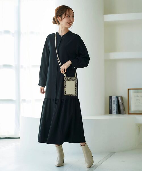 le.coeur blanc(ルクールブラン)の「ティアードヘムシャツワンピース(シャツワンピース・レディース・ブラック/ベージュ/パープル・FREE)」の4枚目の写真