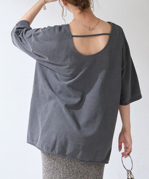 DISCOAT（ディスコート）の「【ARTEX/アルテックス】バックオープンチュニックロングTシャツ（Tシャツ/カットソー・レディース・ホワイト系その他/チャコールグレー・FREE）」の2枚目の写真