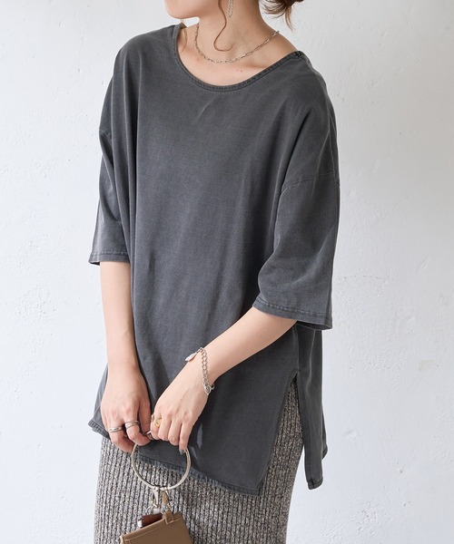 DISCOAT（ディスコート）の「【ARTEX/アルテックス】バックオープンチュニックロングTシャツ（Tシャツ/カットソー・レディース・ホワイト系その他/チャコールグレー・FREE）」の22枚目の写真